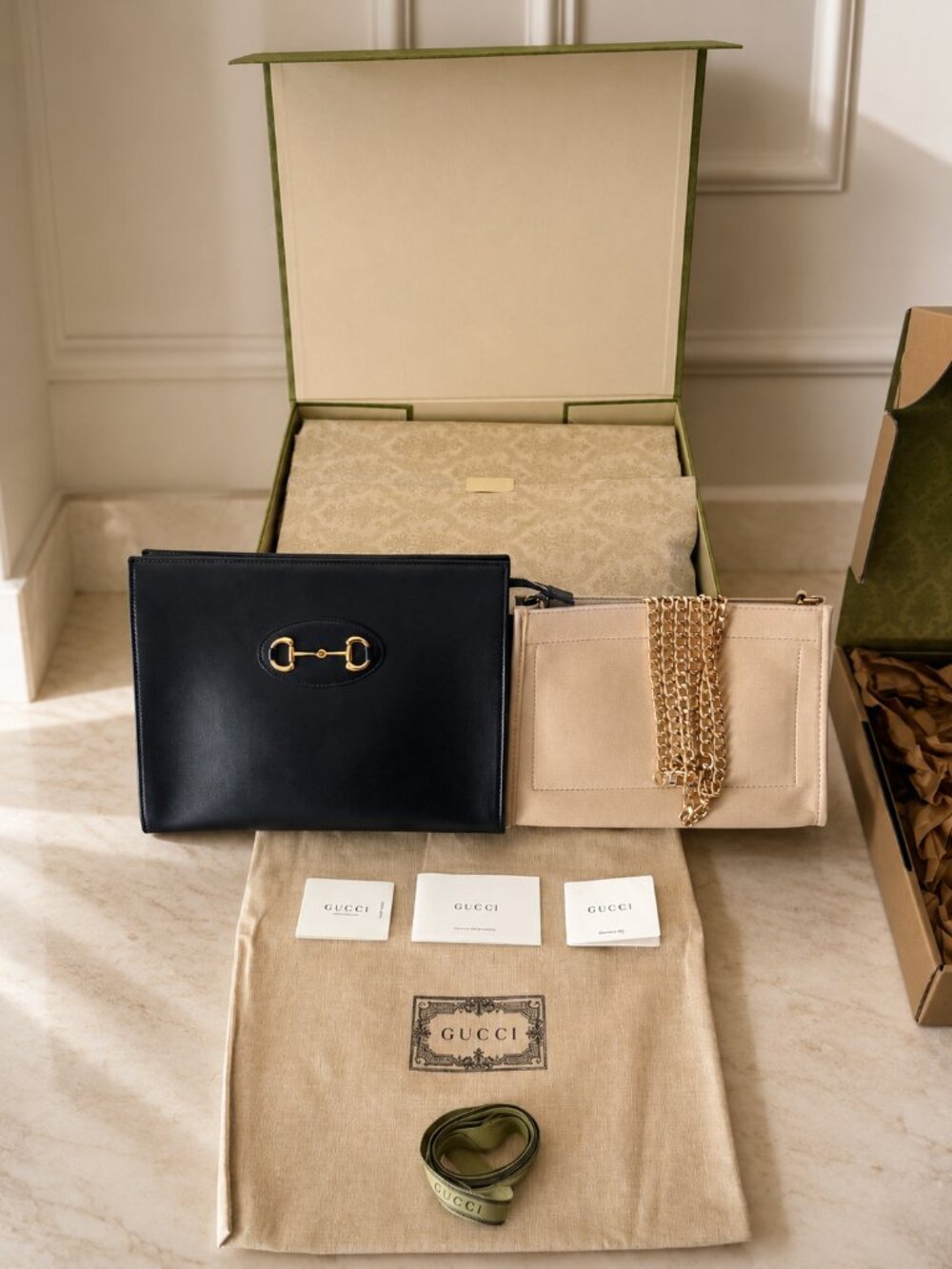 GUCCI LEATHER HORSEBIT 1955 LARGE POUCH